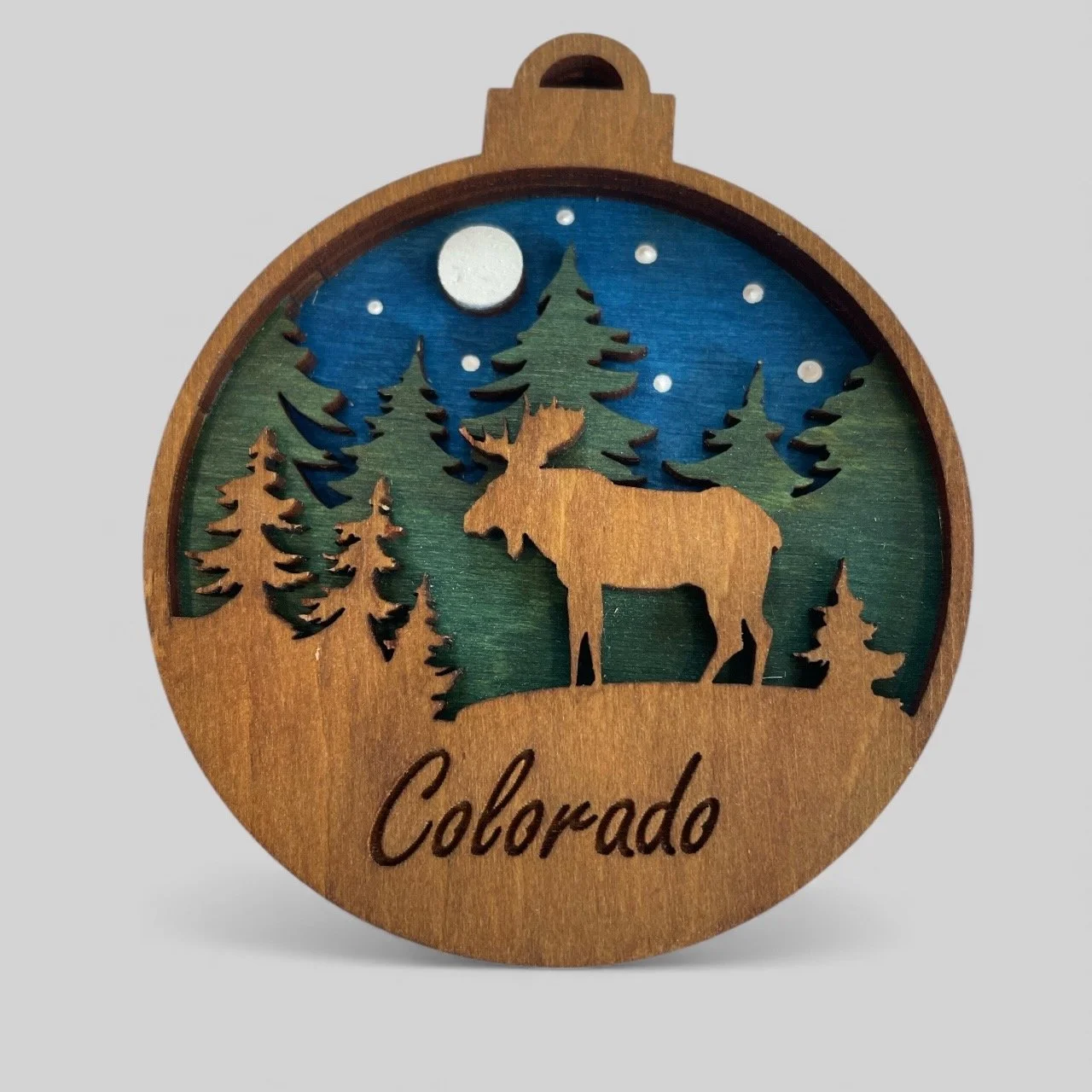 Multi-layer ornament or magnet made in Colorado USA. Fully customizable.