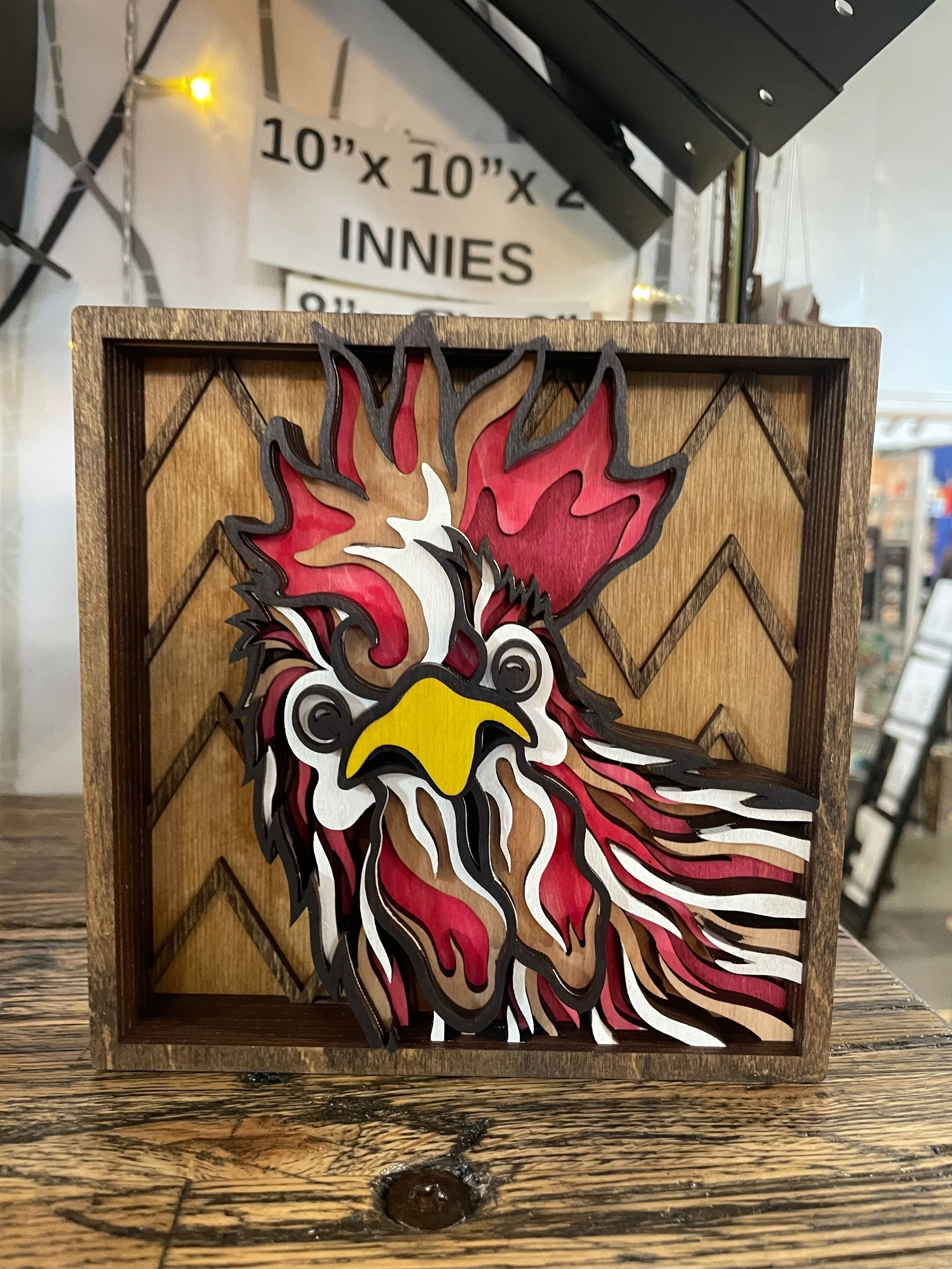 Square Rooster Layered Wood Art