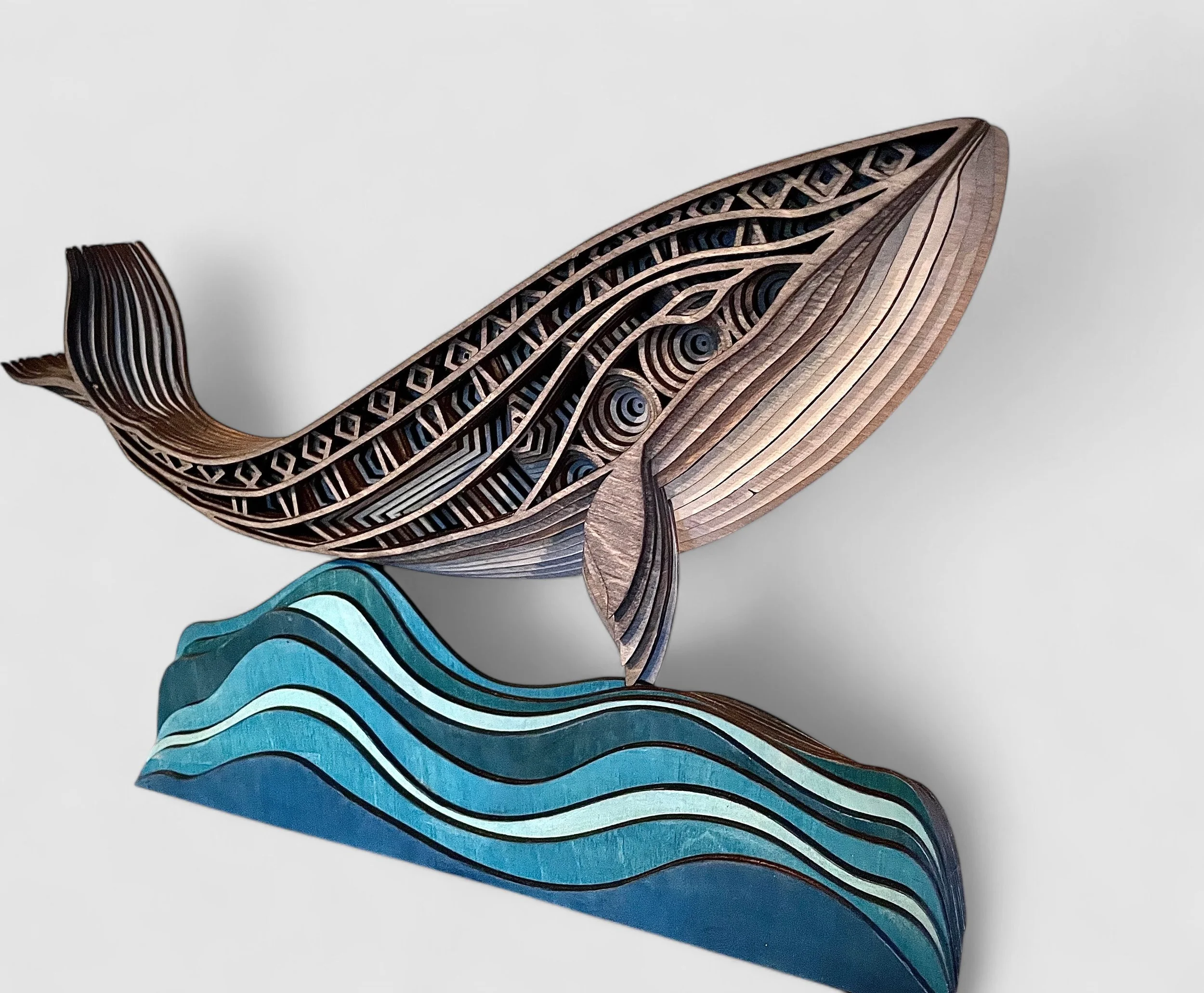 Ocean Whale Wood Sculpture