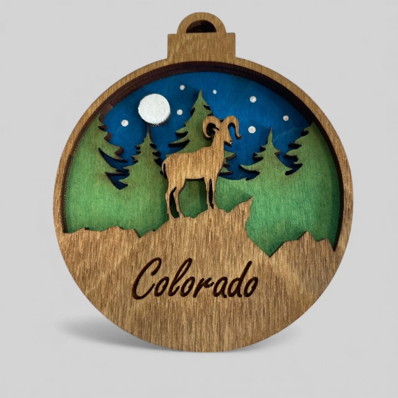 Multi-layer ornament or magnet made in Colorado USA. Fully customizable.