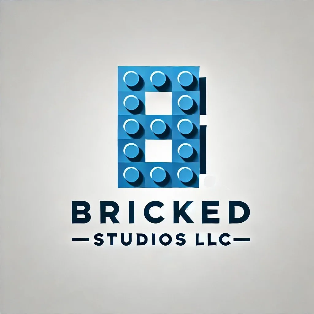 Logo of Bricked Studios LLC, featuring a stylized blue brick design with circular protrusions and the company name underneath.