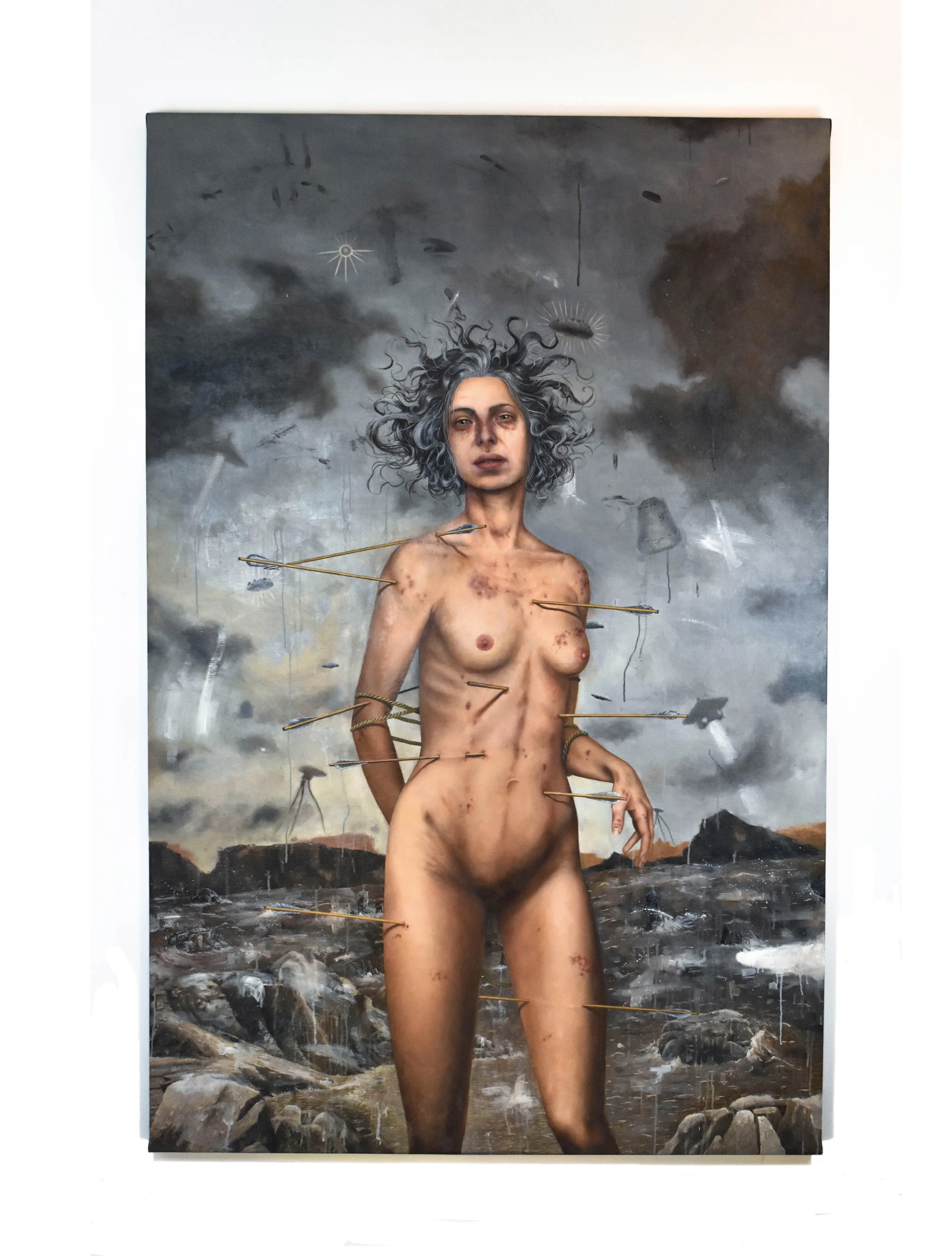 Humanity under attack, 2025, oil on canvas, 200x131 cm