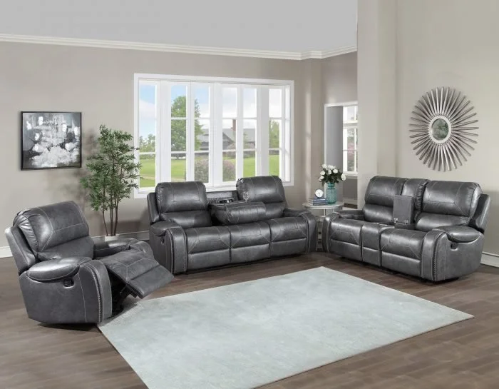 Keily Brown Manual Reclining Sofa, Gliding Manual Reclining Loveseat with Console, and Glider Swivel Recliner