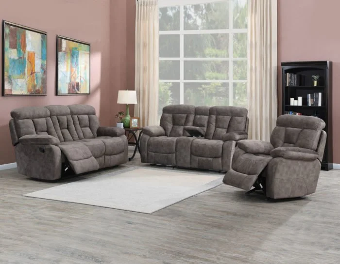 Bogata Manual Reclining  Sofa, Manual Reclining Loveseat with Console, and Glider Recliner