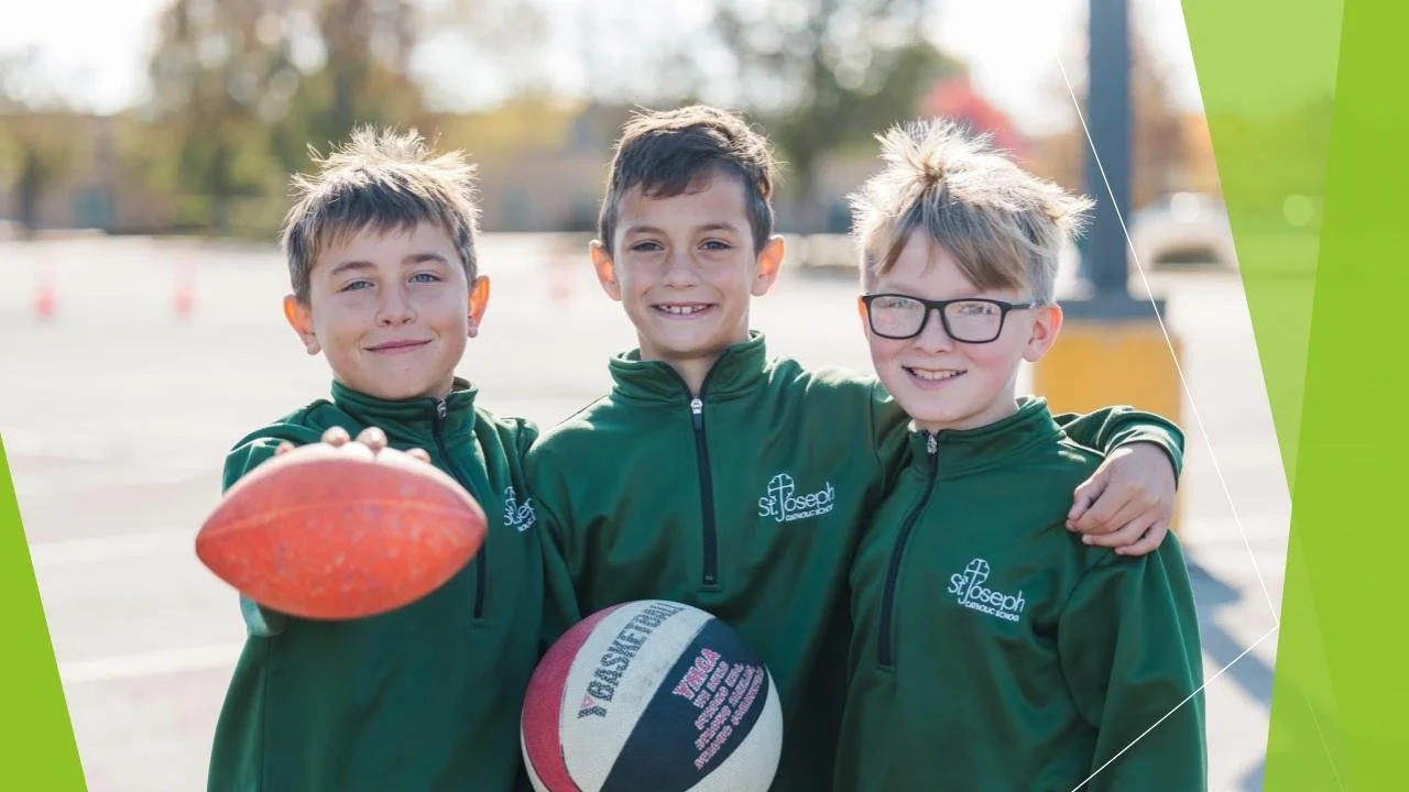 students with football and basketball