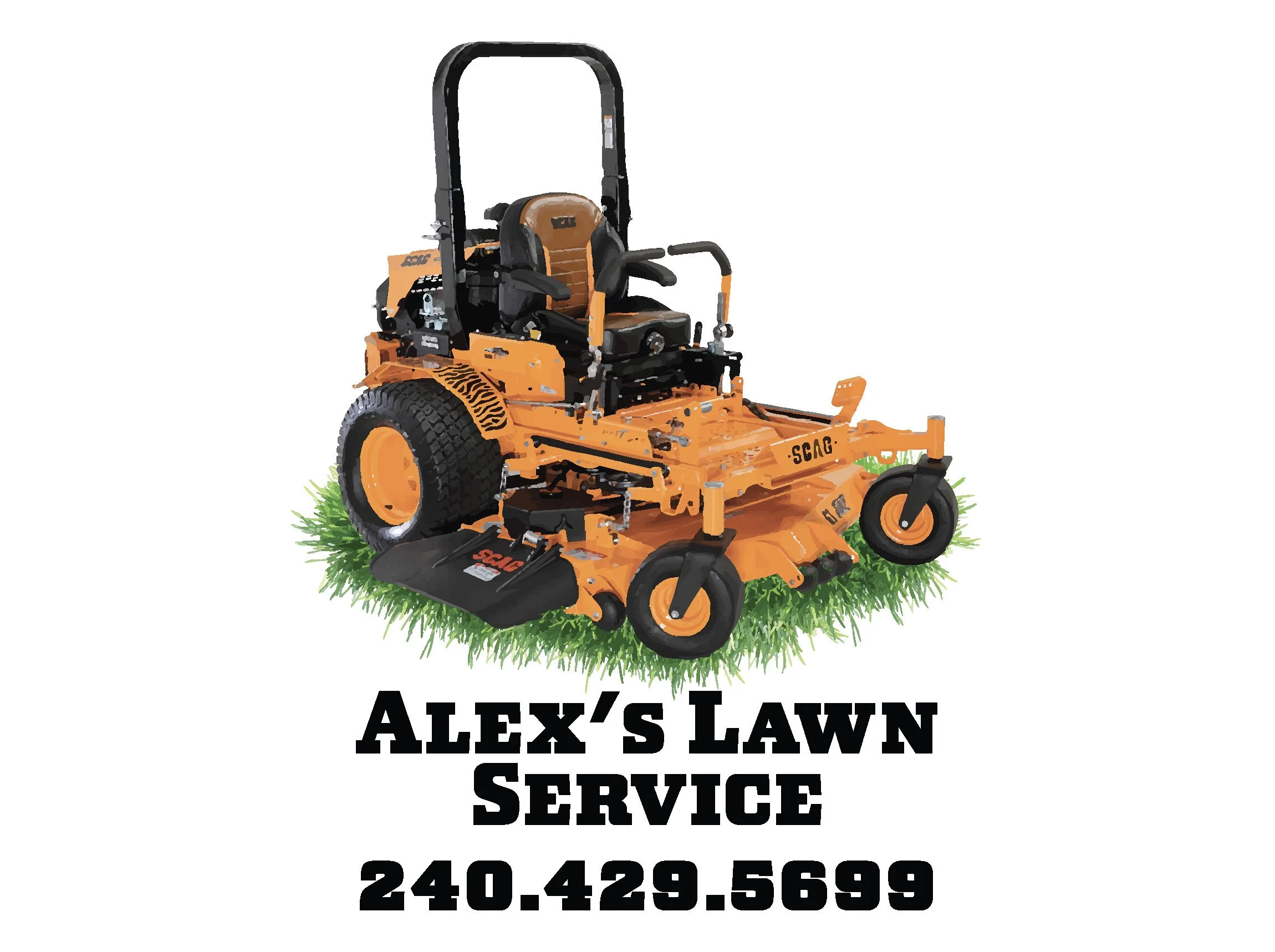 Alex's Law Service logo with lawn mower