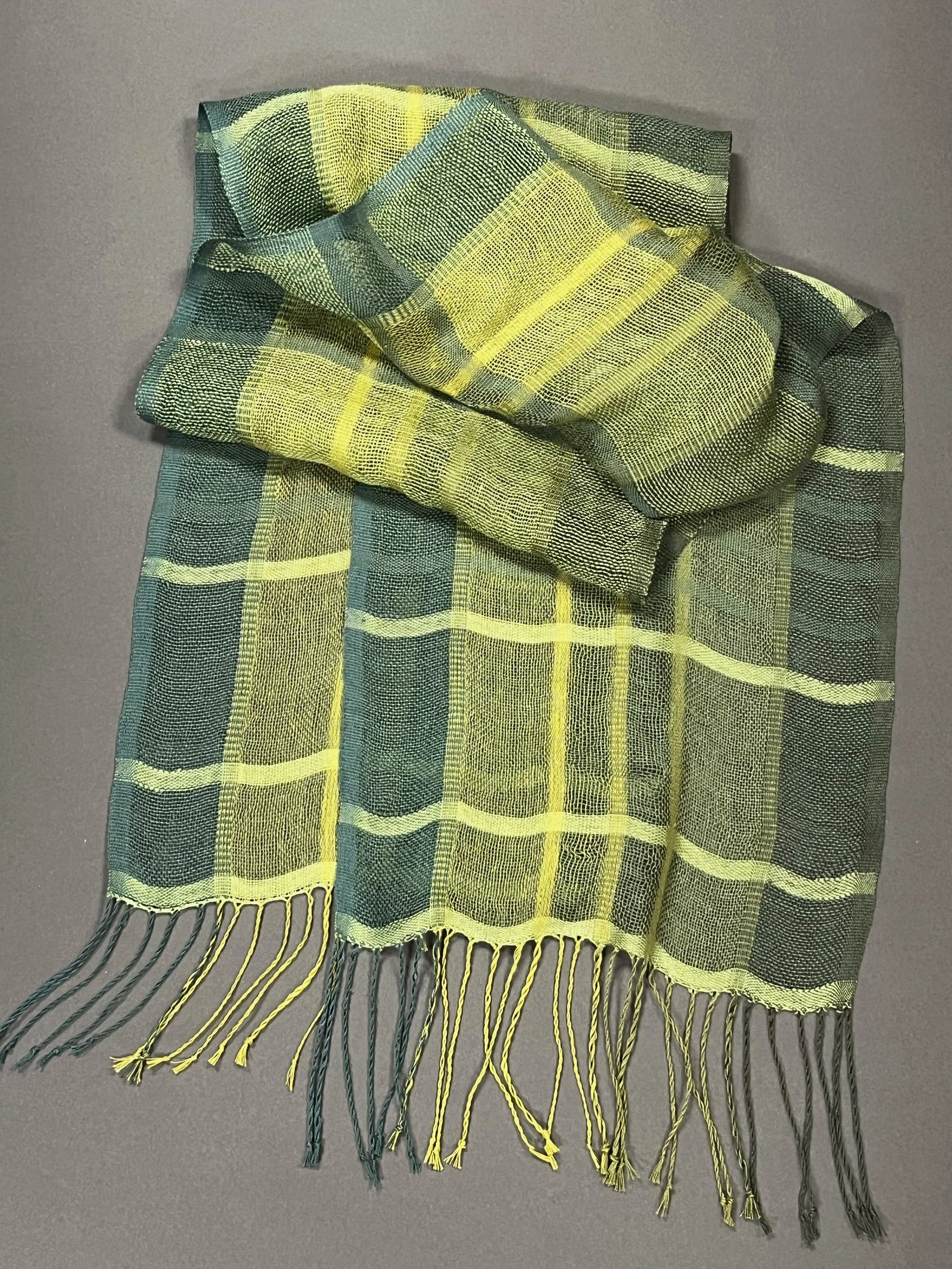 Bombyx silk and superfine linen in a "Crammed and Dented" woven block pattern