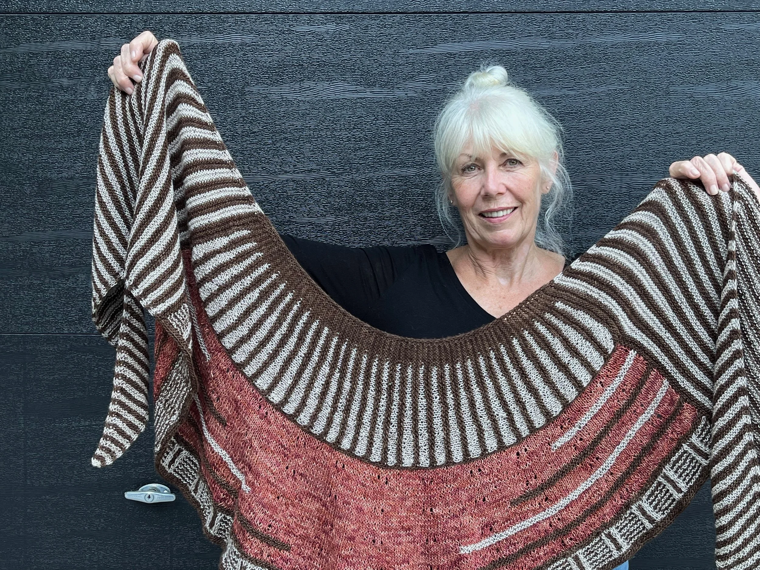 Graphic, drapey hand-knit shawl in cotton/silk blend