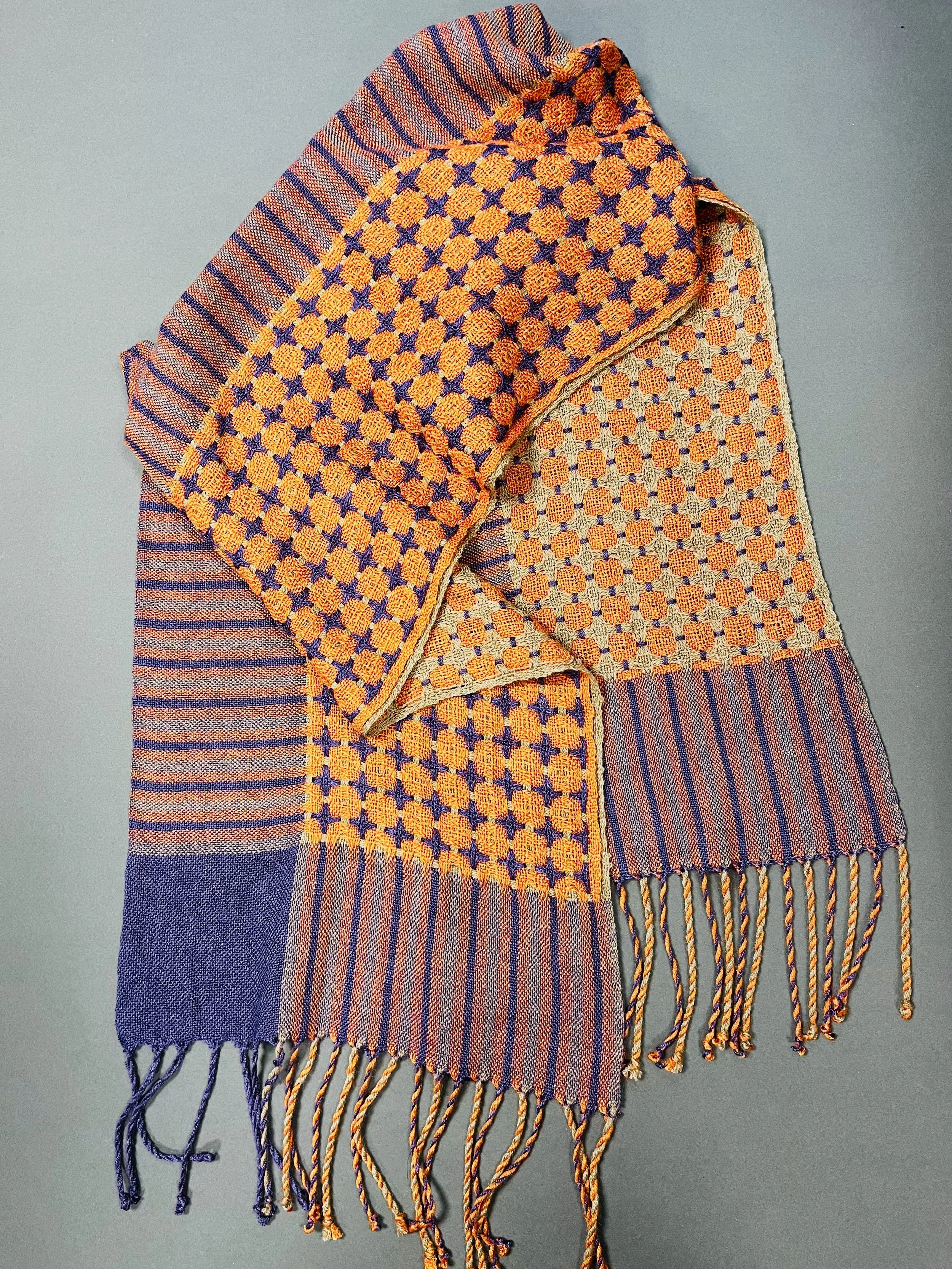 Asymmetric deflected doubleweave in tussah silk and a 50% silk/50% wool combo