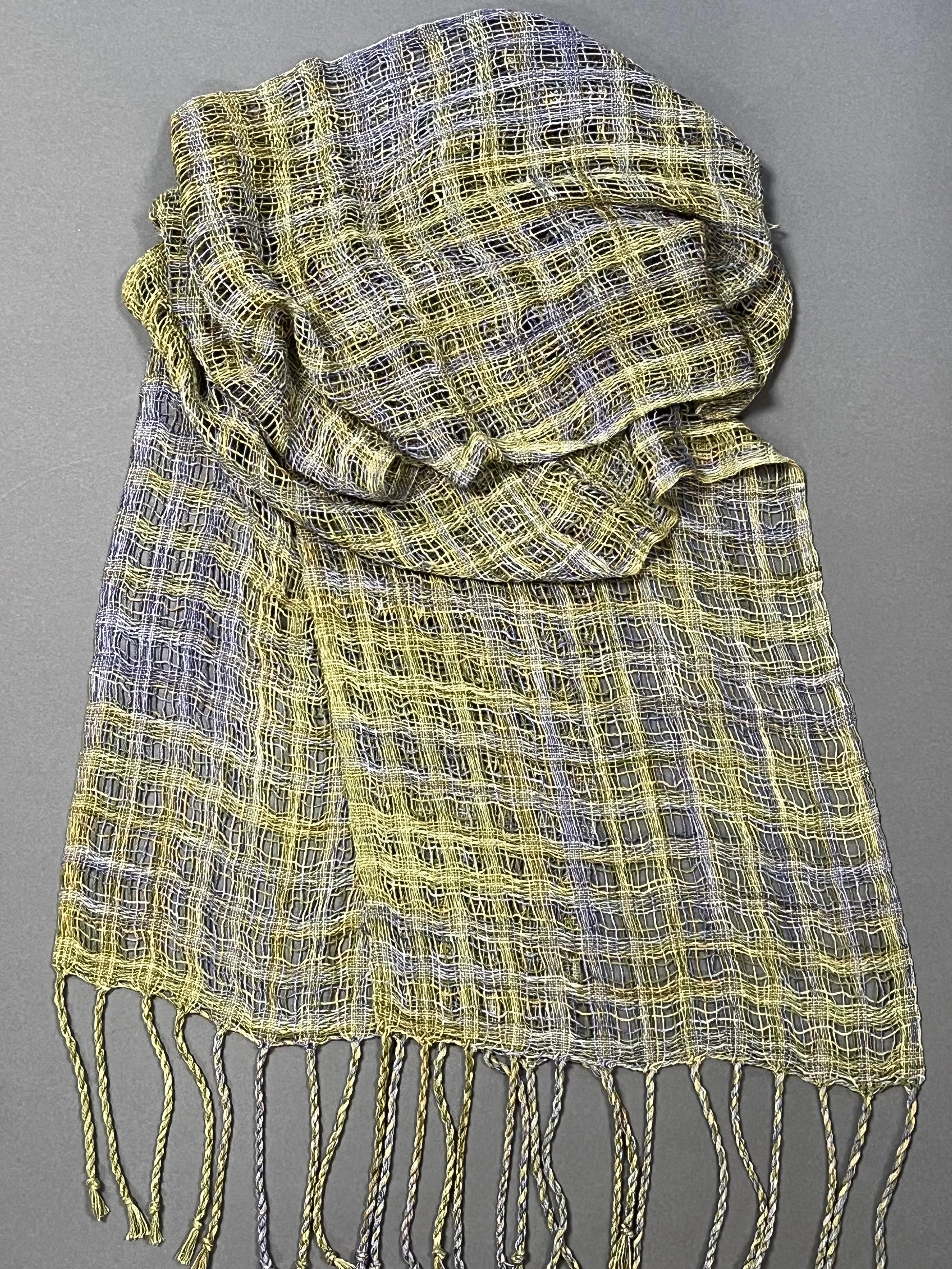 "Crammed and dented" hand-painted tussah silk creates a lightweight summer layer