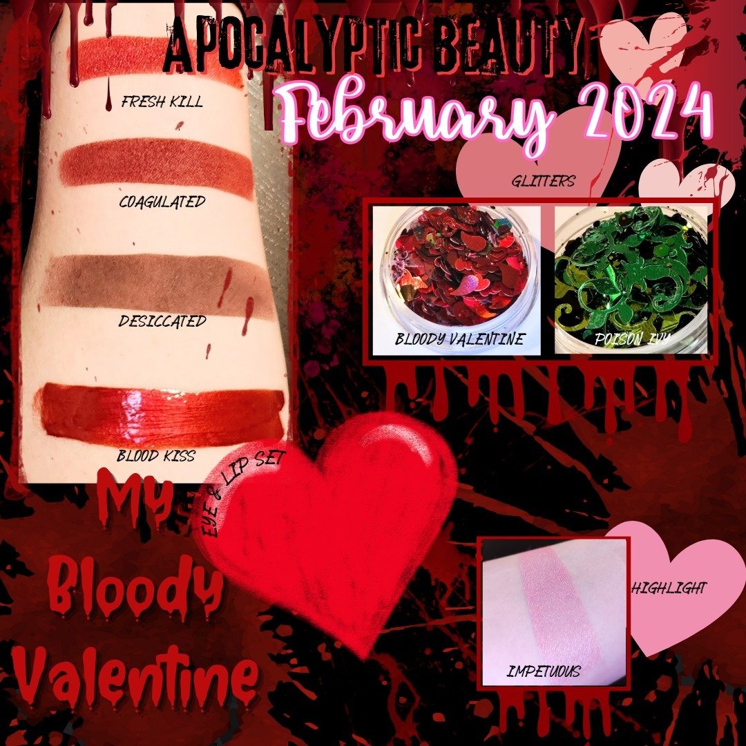 February exclusives are here! This month, new glitters, highlighter, and the My Bloody Valentine "Get the Look" set, which includes 3 eyeshadows (inspired by the shades of blood as it dries) and Blood Kiss lip gloss, are all available now!
