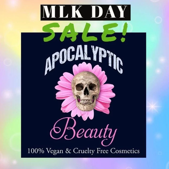 Happy MLK Day! We're having a sale to celebrate, so today you'll receive 25% off all eyeshadow, face products, glitter, and setting spray! Discount will be automatically applied in cart - no code necessary! 💜
#apocalypticbeauty #apocalypticbeautycos