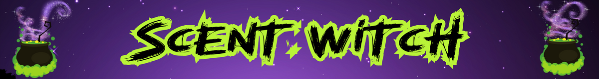 Colorful graphic with the text 'Scent Watch' in bright green against a purple background, featuring potion cauldrons emitting purple smoke on the top corners.