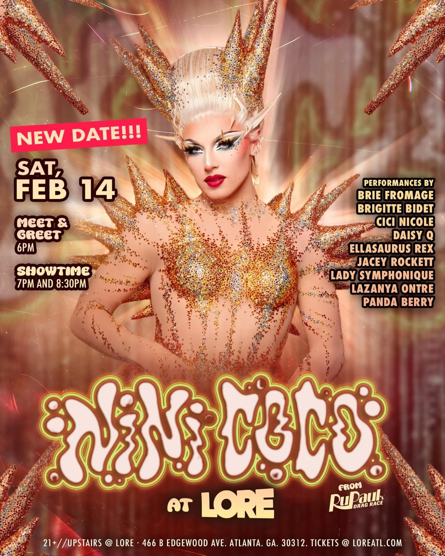 New date! Valentine&rsquo;s Day just got a whole lot cuter with @theninicoco from RuPaul&rsquo;s Drag Race coming to LORE for an early evening show! 
❤️ Drag show done by 10pm? More likely than you think. 
❤️ Meet and Greet at 6pm with add on
❤️ 21+ 