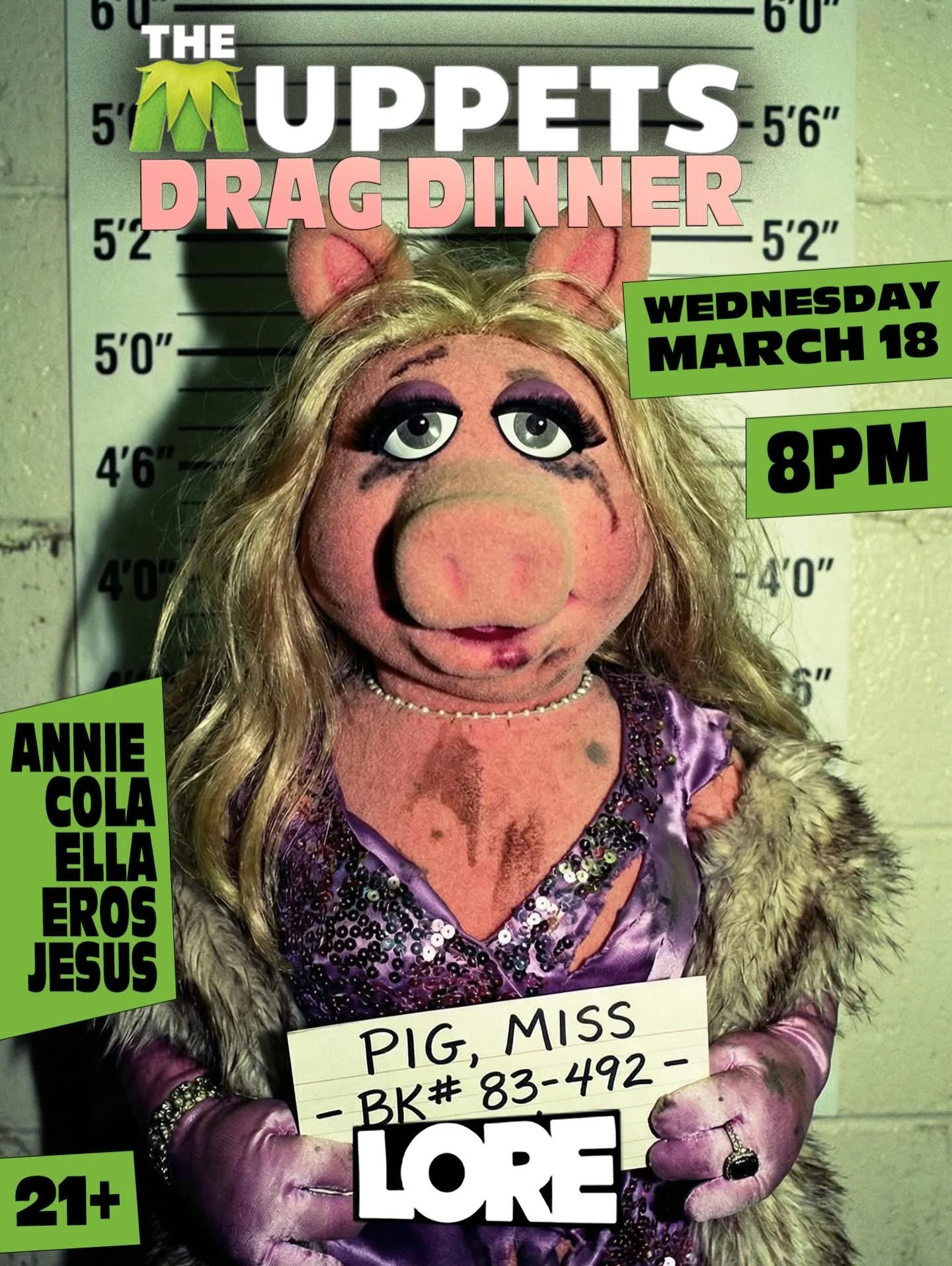 Muppets After Dark 🐽🐸 
Wednesday, 3/18 @ LORE
Light the Lights. Lock the doors.