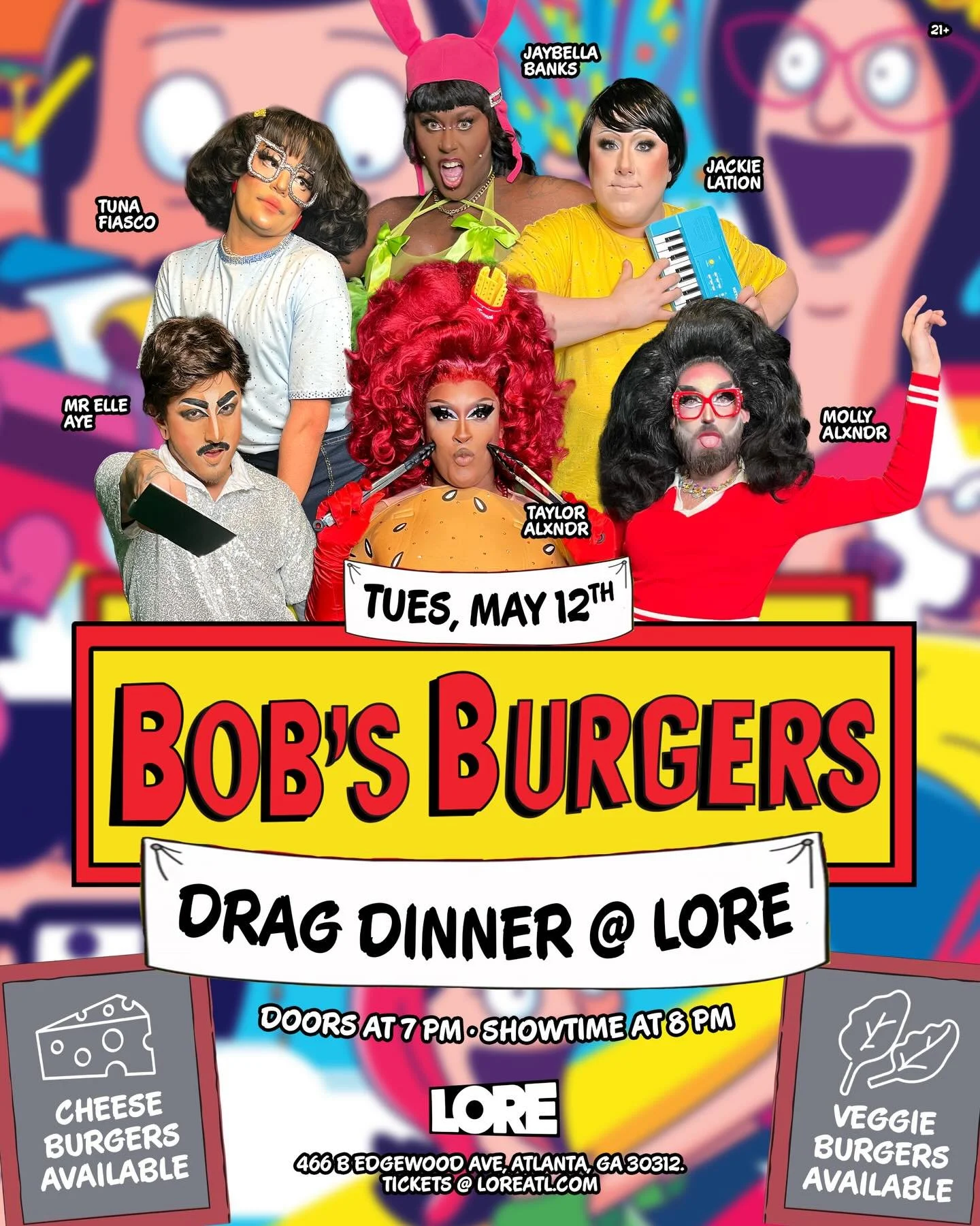 By popular demand! Bobs Burgers After Dark - a special Drag Dinner Cabaret! 🍔 Burgers and veggie burgers available one night only! Reserve a table while you can!