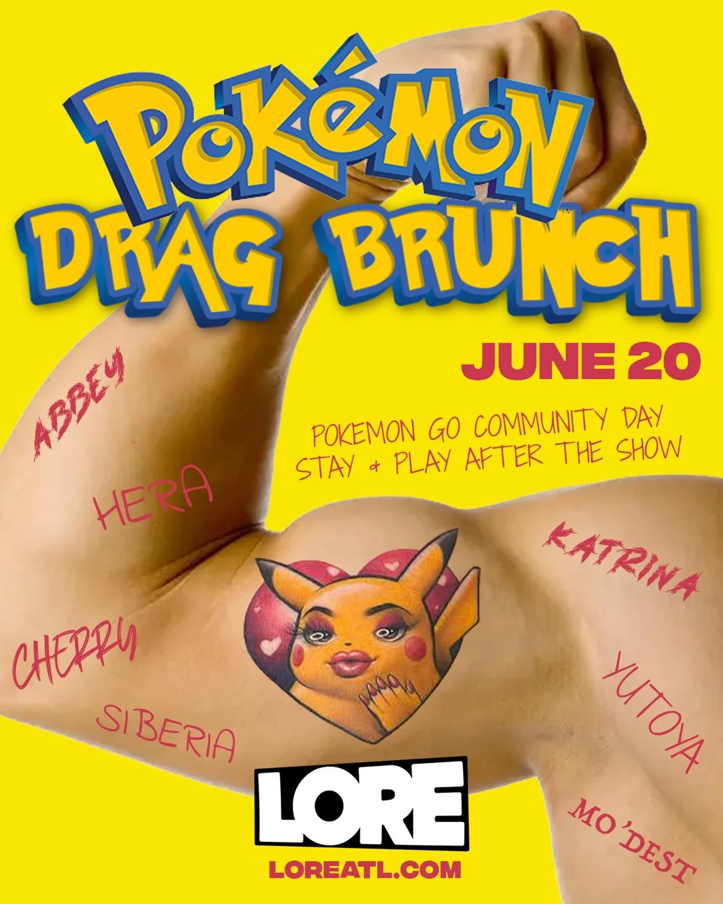 To celebrate Pokemon Go Community Day, we&rsquo;re throwing a Pokemon Drag Brunch ⚡️ 

Gotta Tip Em All!

Performances By: 
Abbey Cadabra, Cherry DeVille, Hera Kane, Katrina Prowess, Mo&rsquo;Dest Volgare, Siberia, Yutoya Avaze Leon

- Pokemon Tradin
