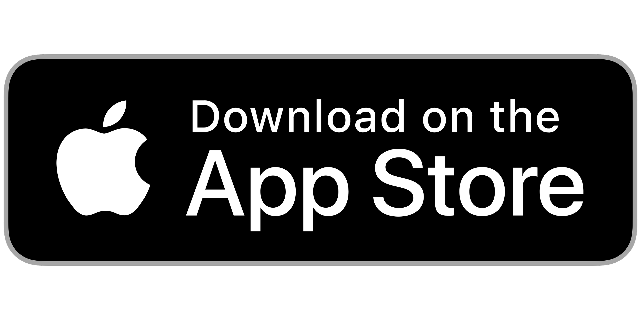 Black and white download button for the Apple App Store with the Apple logo and the text 'Download on the App Store'.