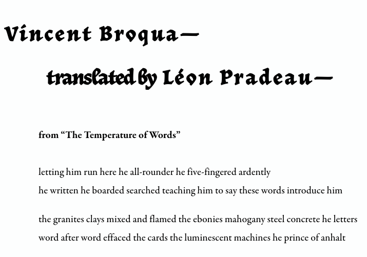 Vincent Broqua, "The Temperature of Words (2)", mercury firs (7).