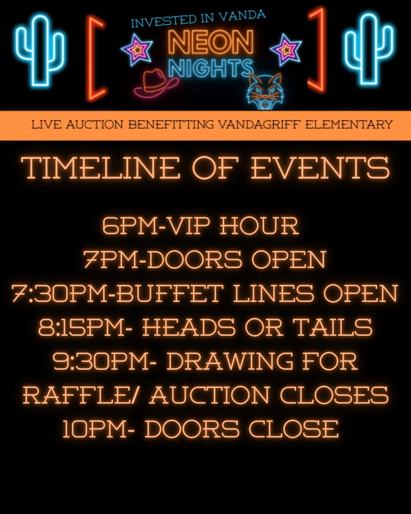 🚨 NEON NIGHTS TIMELINE 🚨
Here&rsquo;s how the night is gonna glow down ✨👇

🕖 Doors Open / Check-In
🎶 Live Music by Lauren Hoying &amp; Band
(yes&mdash;Scott Hoying of Pentatonix&rsquo;s sister 👀)
🛍️ Silent Auction goes LIVE
🎟️ Raffle + Heads 