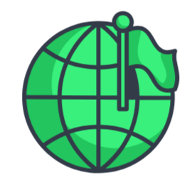 Green globe with a location pin and shifted flag icon