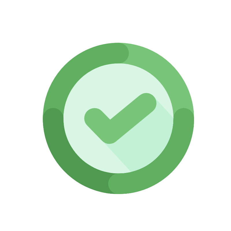 A green circular icon with a check mark inside, indicating approval or completion.