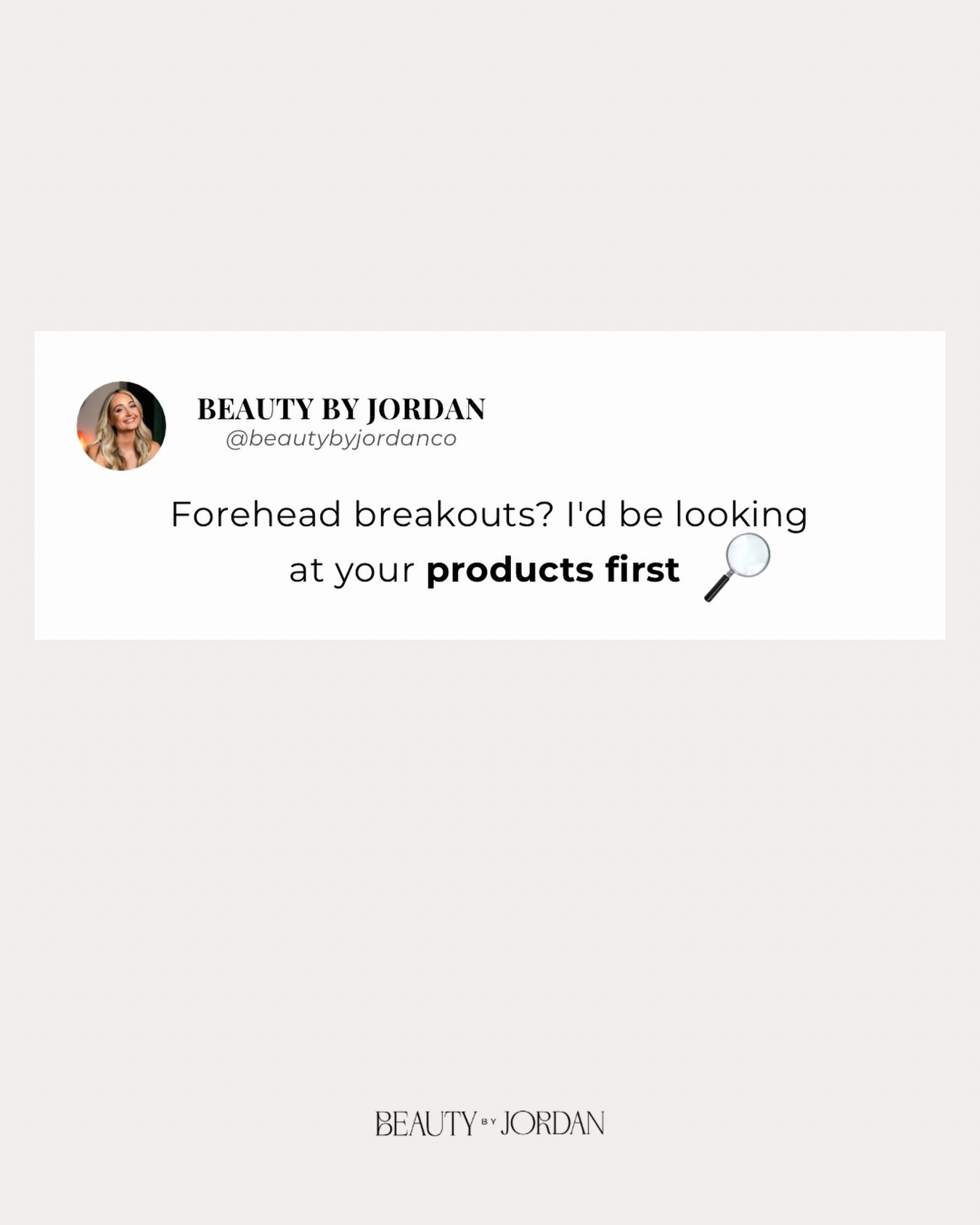 One of the first things I&rsquo;m looking at when someone is breaking out primarily on their forehead is what they&rsquo;re putting on their skin and hair 

Think:
&bull; Hair products
&bull; Conditioners
&bull; Dry shampoo
&bull; Heavy skincare prod