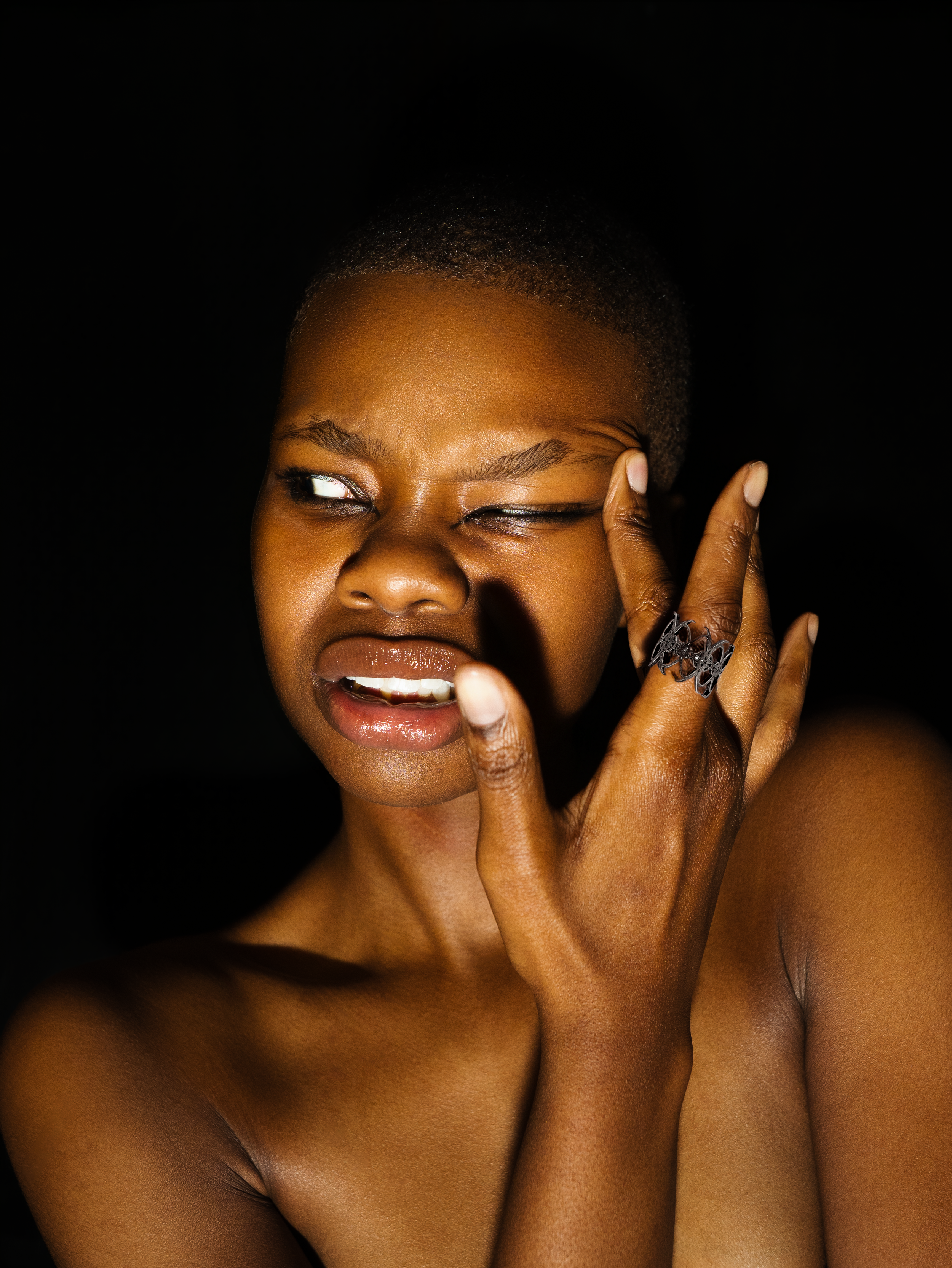 Model wearing Sterling Silver Interlock Ring with Open Cuff by The Premise