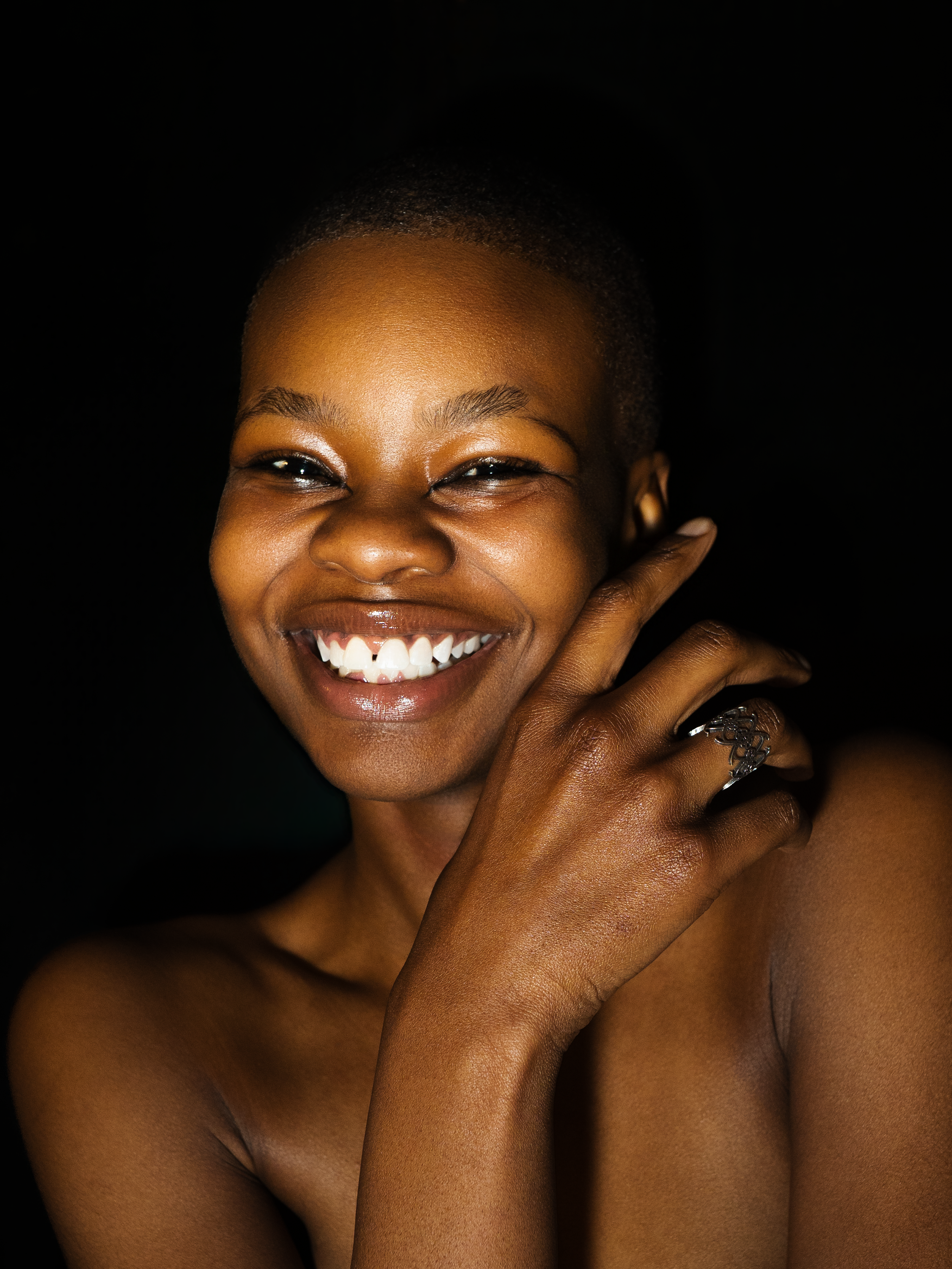 Model wearing Sterling Silver Oxidized Ring by The Premise NYC