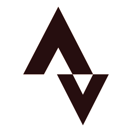 A geometric logo with an upward-pointing triangle and a downward-pointing triangle overlapping, both in dark brown color.