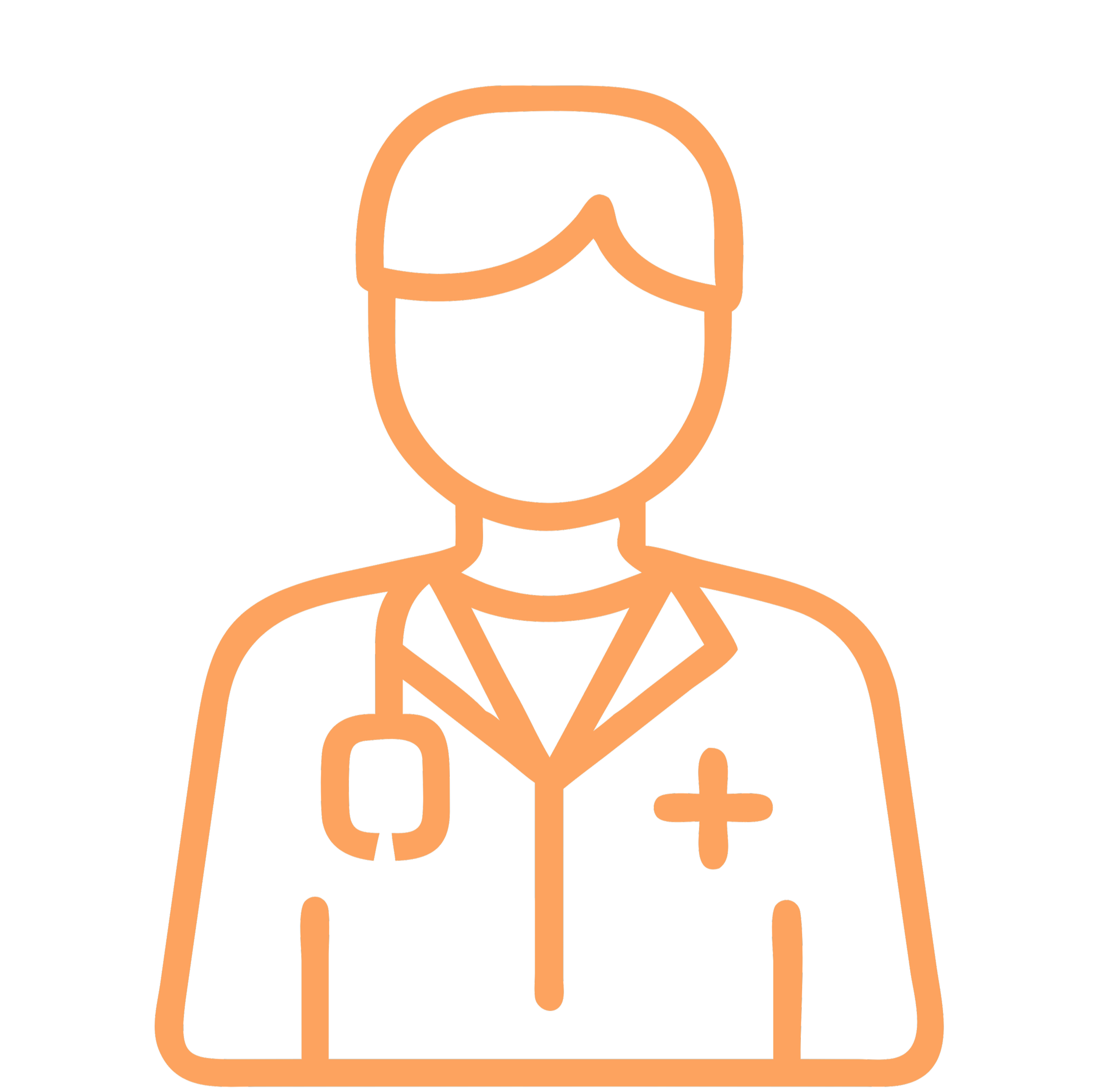 Outline icon of a dermatology doctor with a stethoscope and medical cross on uniform