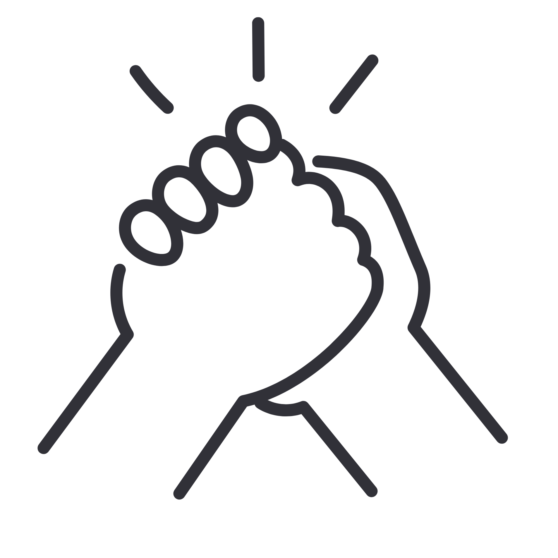 Line drawing of two hands high-fiving, with motion lines indicating celebration.