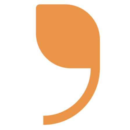 Un pictogramme d'une feuille virgule de couleur orange sur un fond blanc.