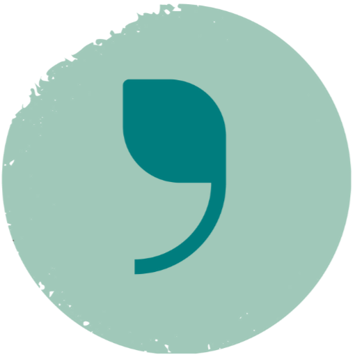 Pictogramme de l'Avant-champ avec une feuille-virgule stylisée de couleur turquoise sur un fond rond aux bord légèrement friables turquoise pâle.