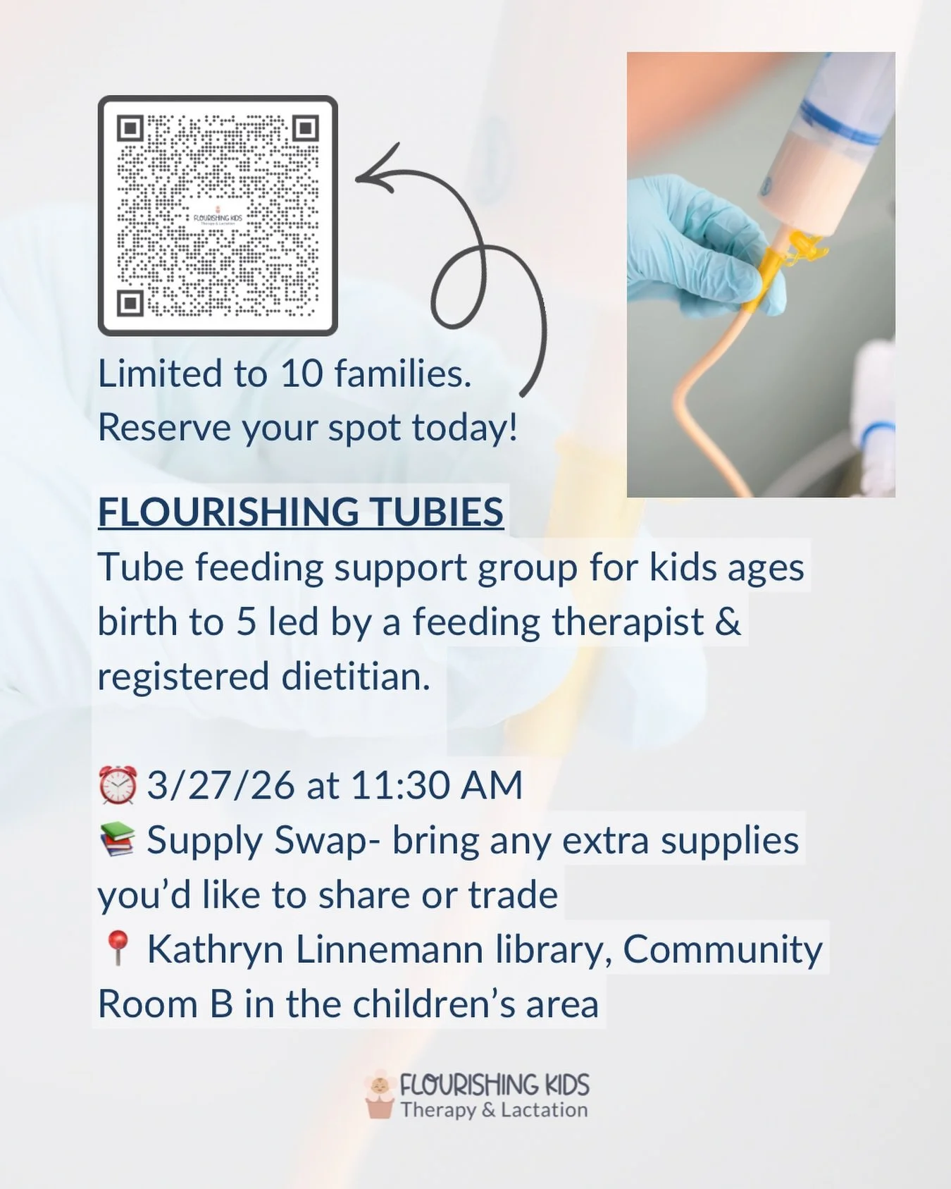 ✨Tube Feeding Support Group this Friday, 3/27 at 11:30 AM. 

We&rsquo;re meeting at the Kathryn Linnemann Library in Community Room B (St. Charles County).

This is a relaxed space for parents and caregivers of babies and kids who use feeding tubes t