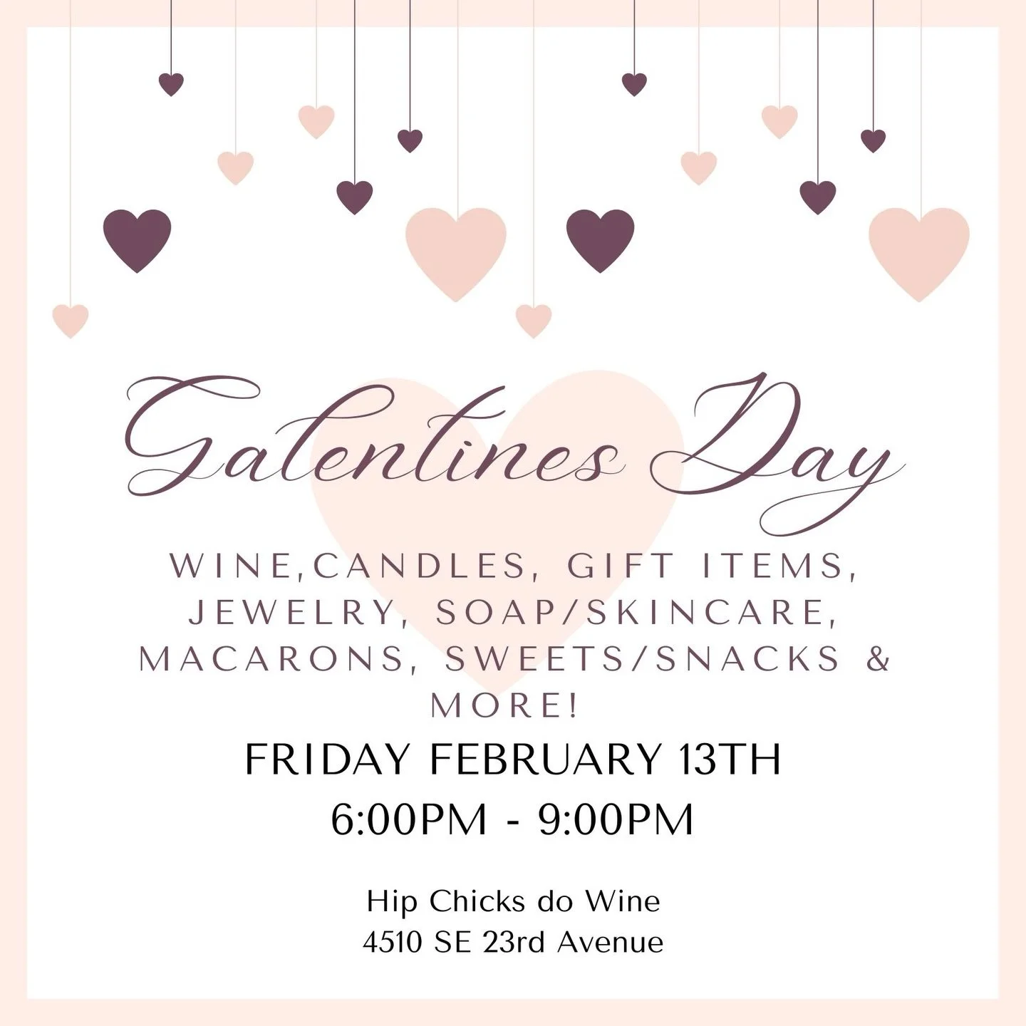 💌 Round up your girlfriends and join us for a Galentine&rsquo;s Day event at 📍 @hipchicksdowine ! Enjoy wine by the glass and shop local for candles, gift items, jewelry, skincare, sweets and more. Cant wait to see you there! 💓 💌 🥰 ❣️

#candles 