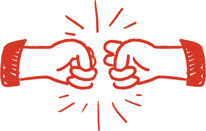 Two hands giving a fist bump with lines indicating impact.