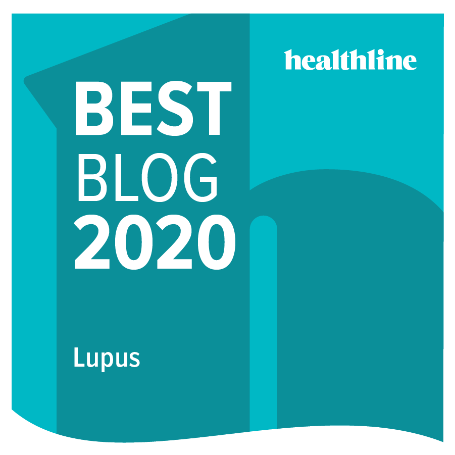 Award badge from healthline for best blog of 2020, focusing on lupus.