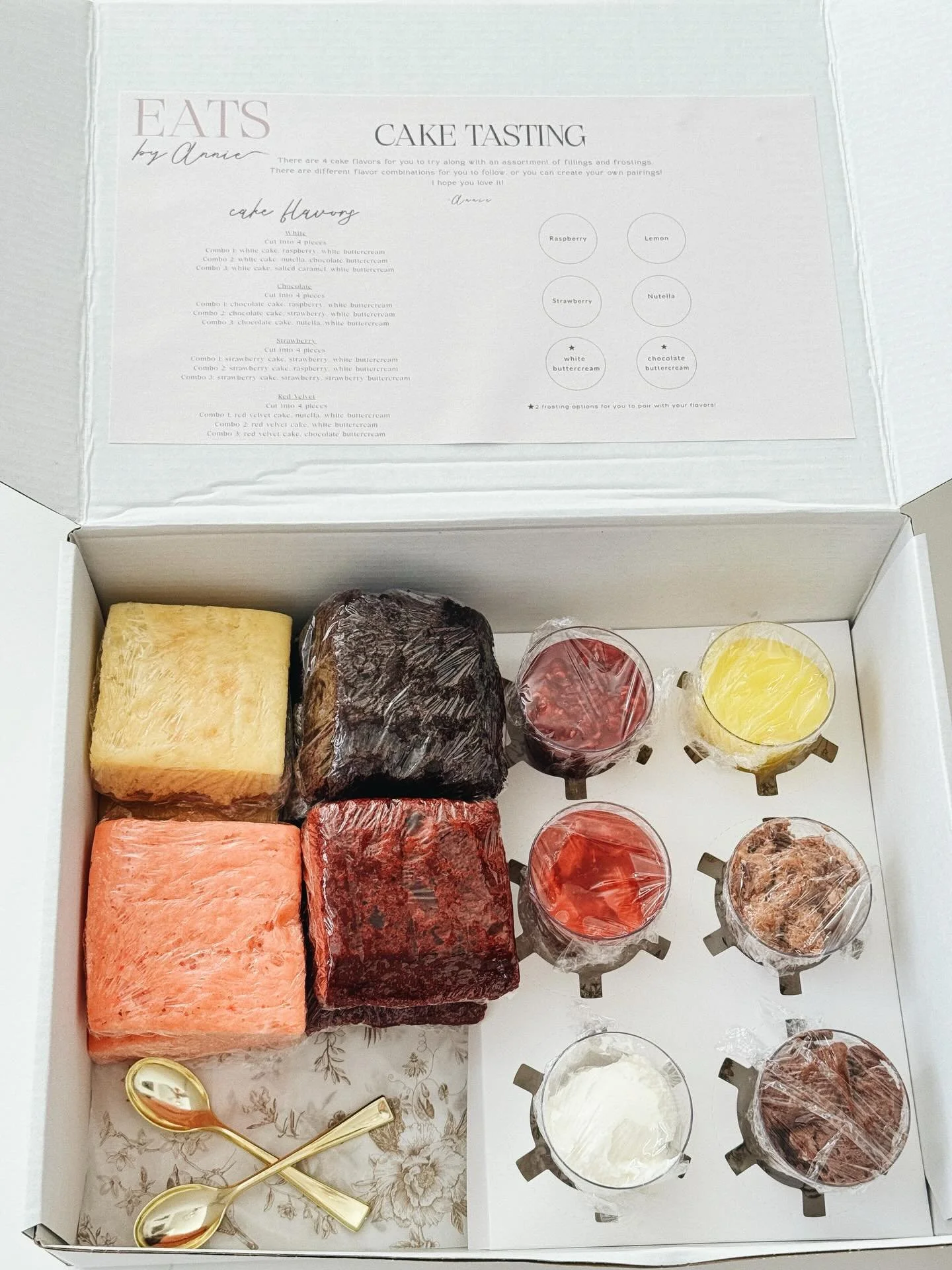 January cake tasting boxes are going out starting today 🤍

If you&rsquo;re a bride or groom interested in a wedding cake tasting box &amp; a fun little date night idea (next round will be in February!), inquire sooner rather than later at eatsbyanni