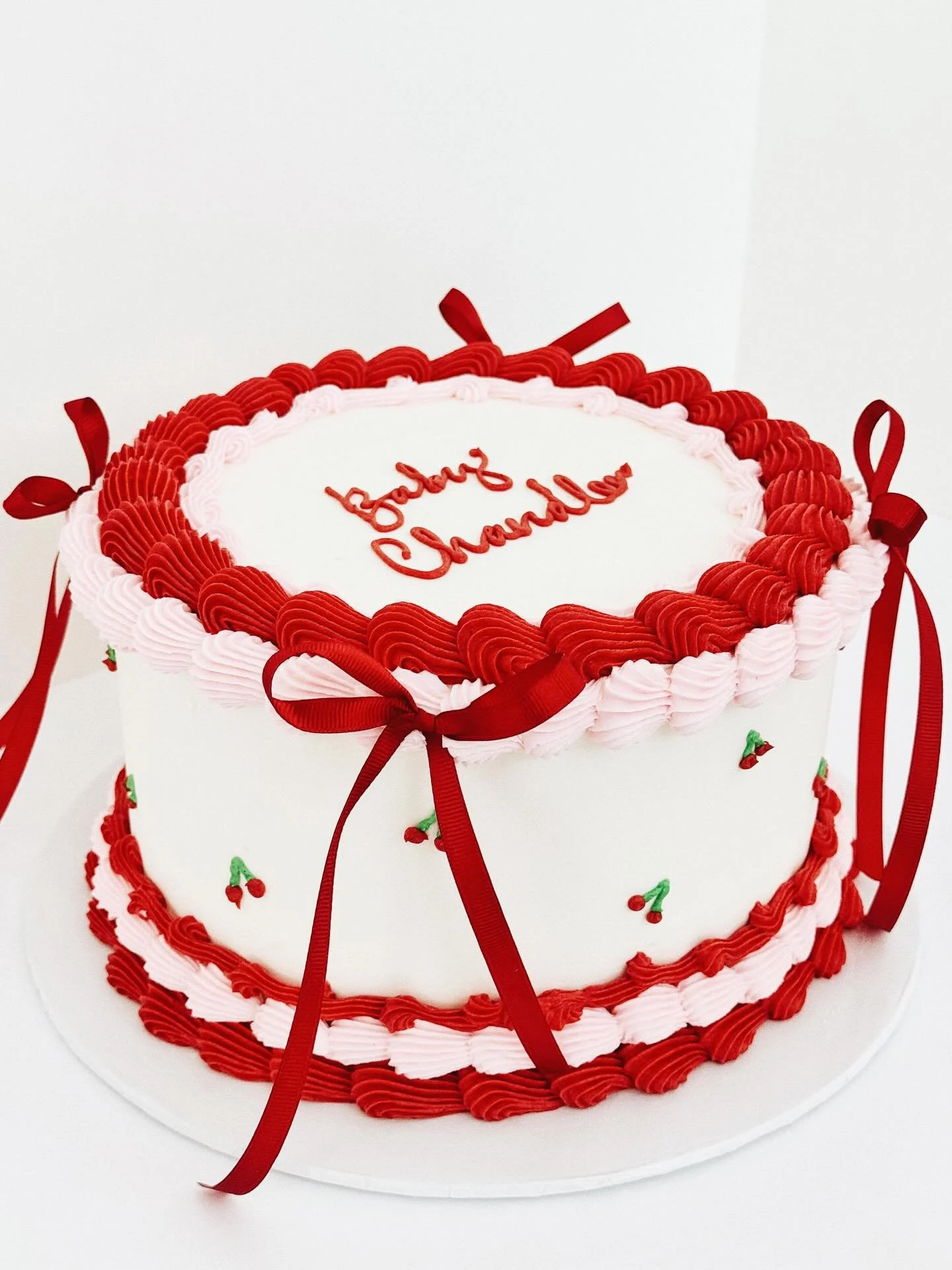 cutest little &ldquo;cherry on top&rdquo; baby shower cake 🍒

#cake #cakedecorating #homebaker #babyshowercake #northwestarkansas