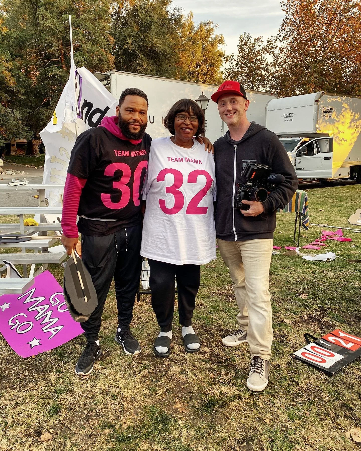 Anthony Anderson & Marty O'Neill of Drastic Graphics on set for T-Mobile Super Bowl Commercial