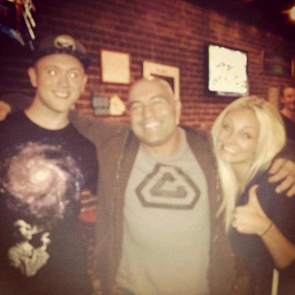 Joe Rogan & Marty O'Neill of Drastic Graphics at live comedy show in Los Angeles