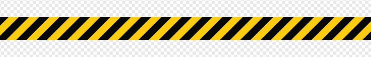 A black and yellow caution tape with diagonal stripes against a transparent background.
