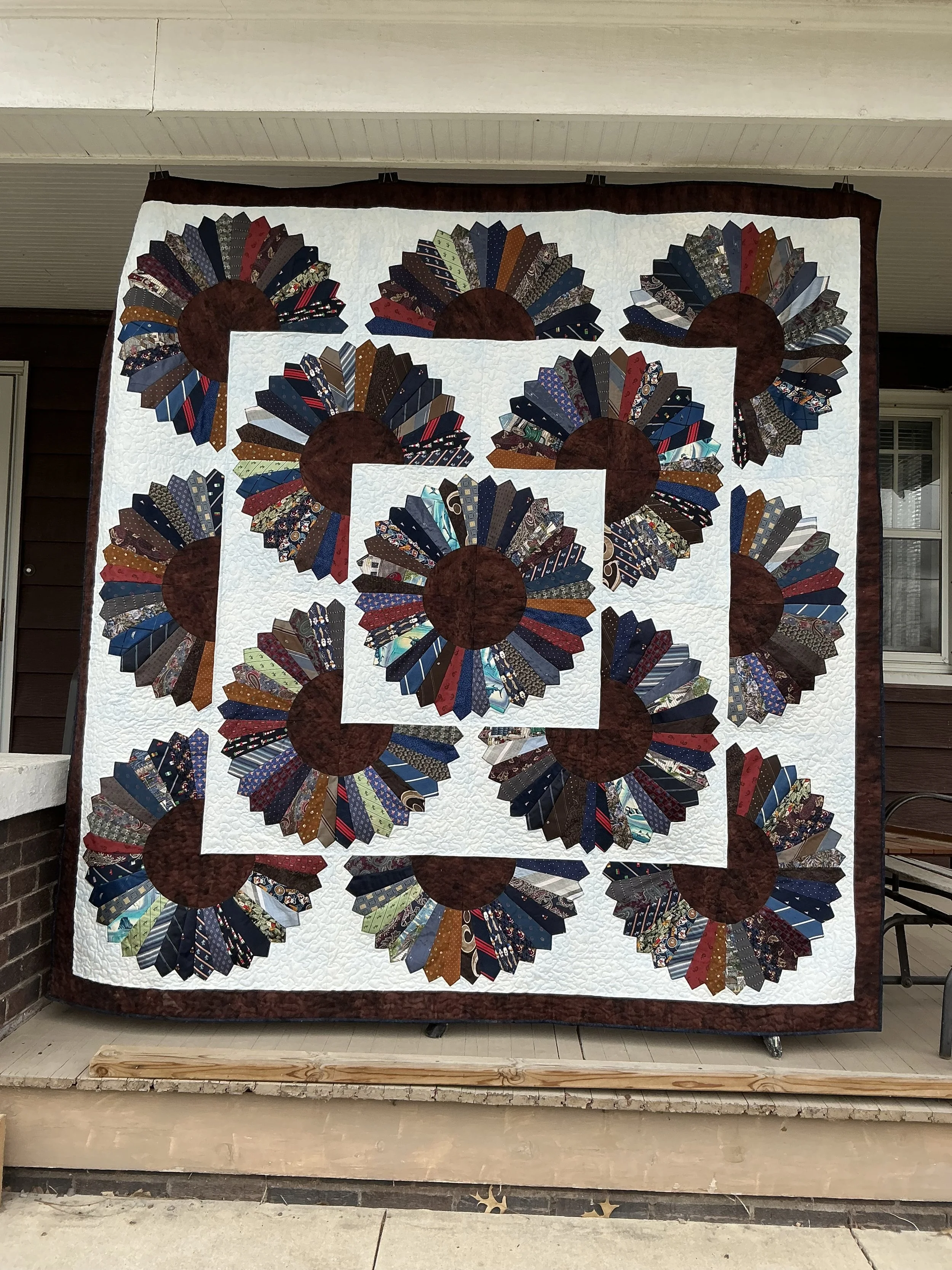 A memorial quilt made from 45 different neckties