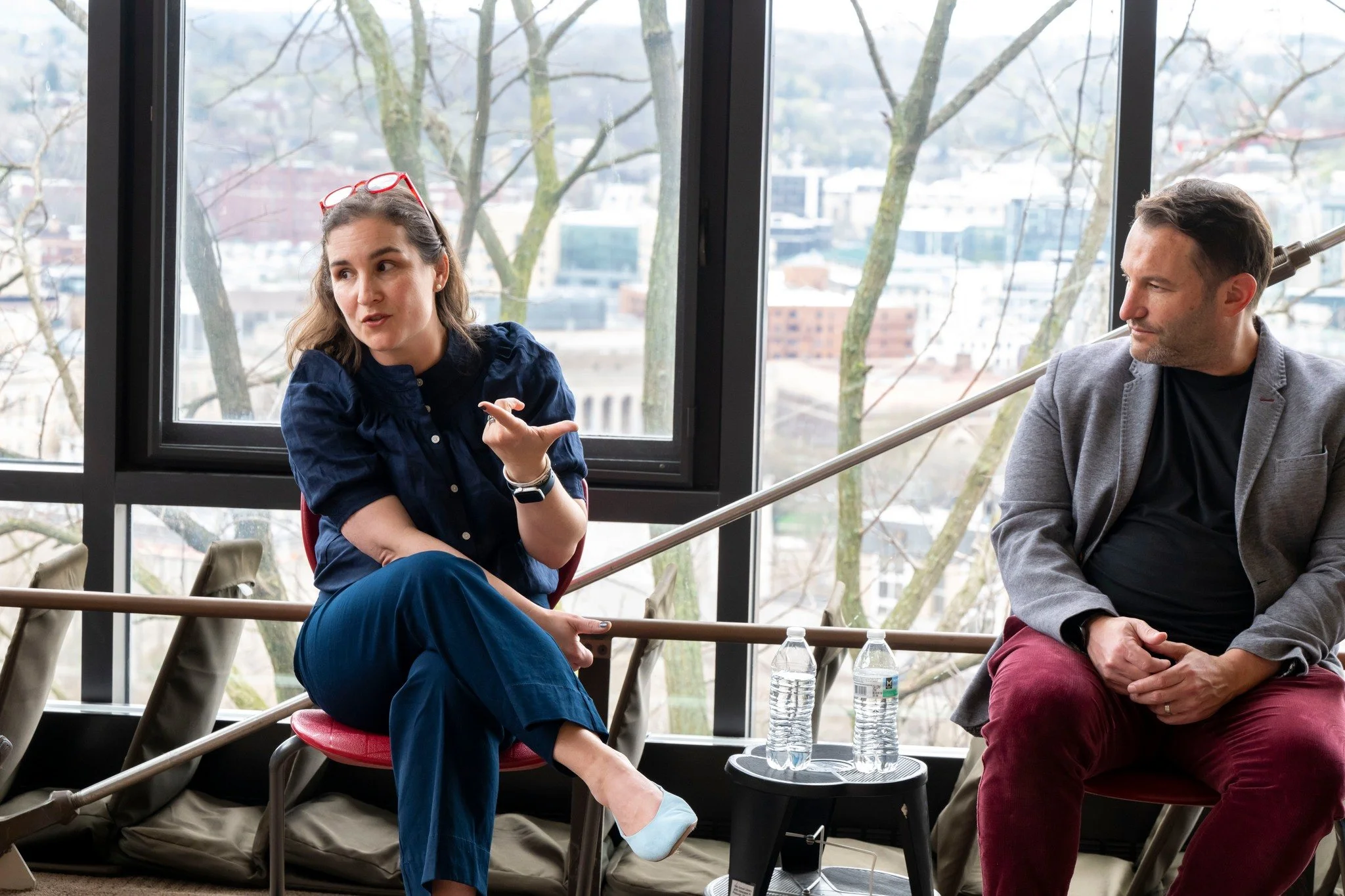 Katie Dealy speaking alongside renowned journalist, David Greene, about authentic community and curiosity at University of Pittsburgh’s Year of Discourse and Dialogue series. Photo credit: The Falk School ©