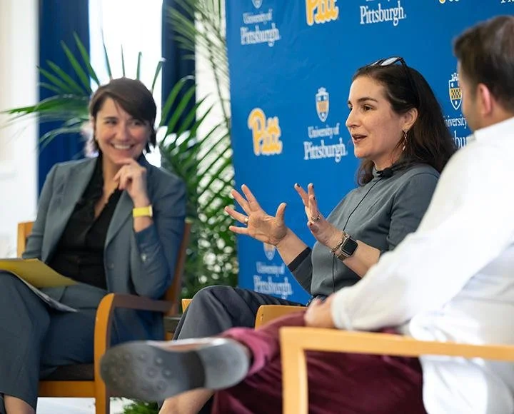 Katie Dealy speaking alongside Carissa Slotterback. University of Pittsburgh.