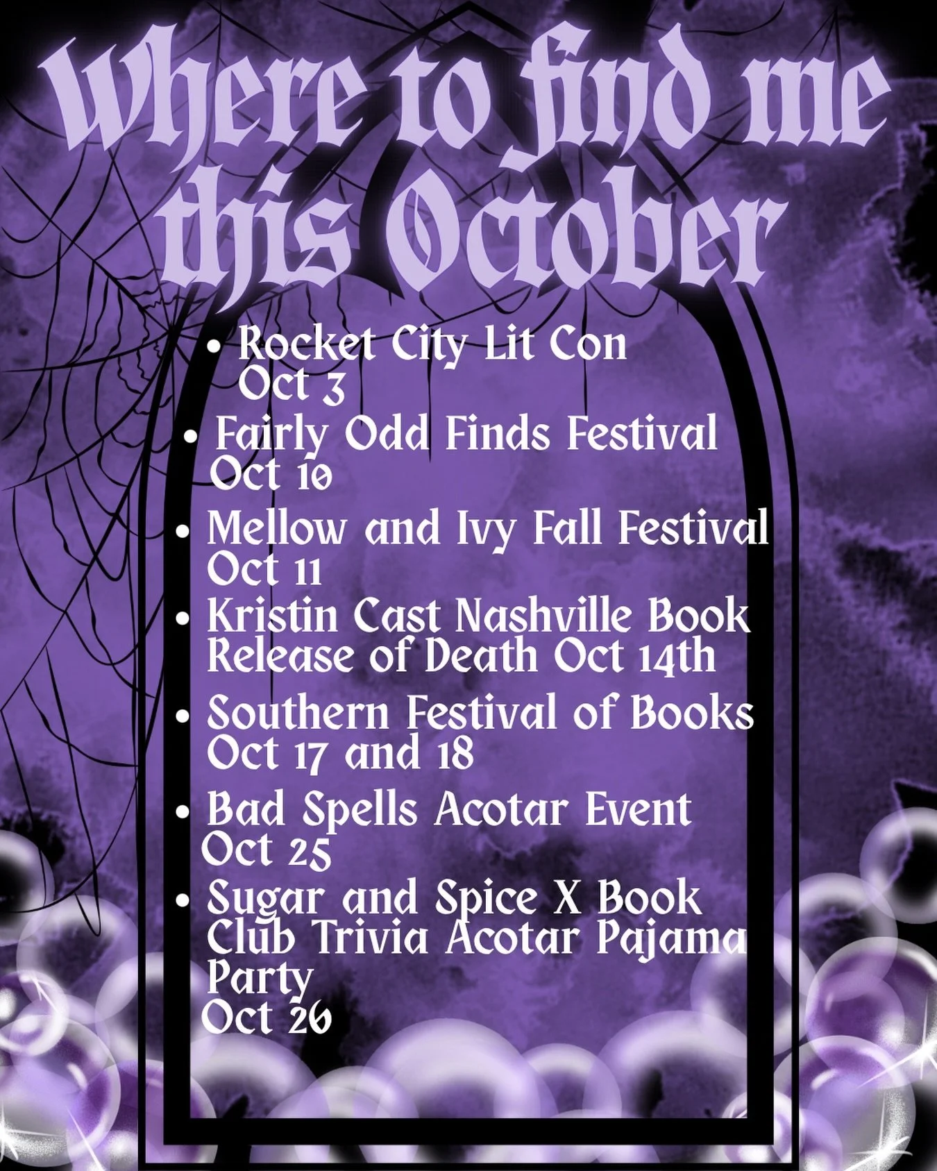 October is looking BUSY in the best possible way 

The Village Makery is popping up all over Middle Tennessee this month, and I have SO much planned for you!

📚 Oct 3 &mdash; Rocket City Lit Con
🍄 Oct 10 &mdash; Fairly Odd Finds Festival
🌿 Oct 11 