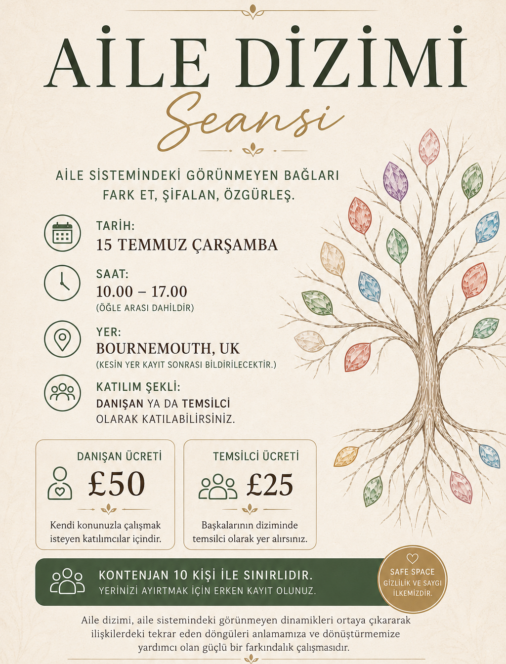 15 Temmuz Carsamba Sistemik Aile Dizimi Grup Seansi