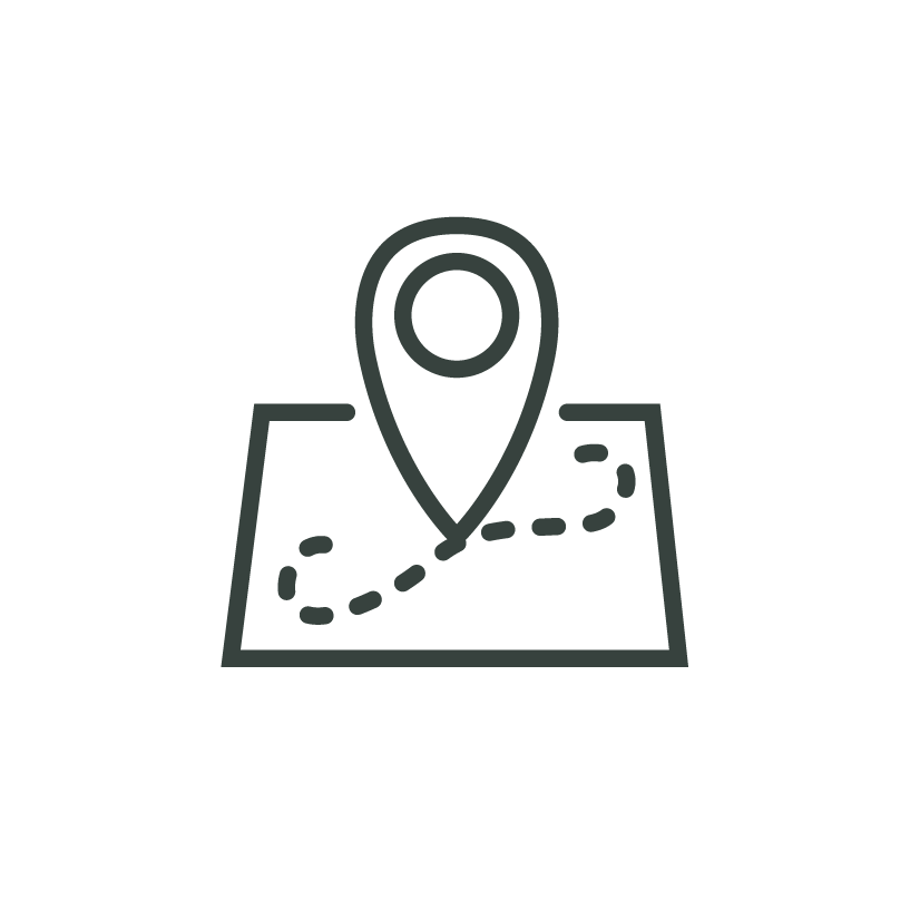 Icon of a map with a location pin and a dashed route.