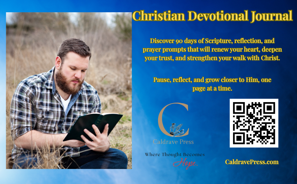 A man reading a Bible outdoors in a field with dry grass, wearing a plaid shirt.